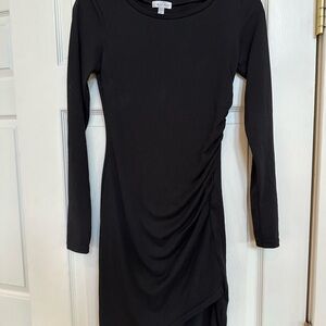Leith brand Black Long Sleeve Dress ruched fitted mini dress sz xs